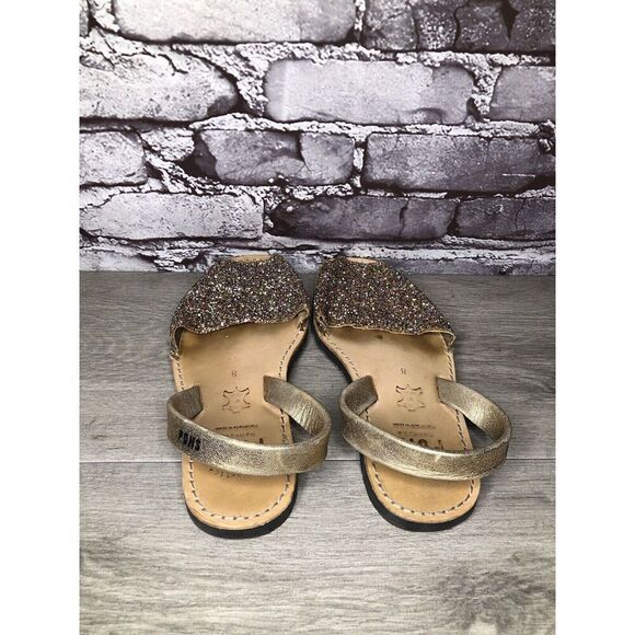 Pons Glitter Leather Casual Peep Toe Slingback Flats Sandals Women Sz 8M US/39EU - Picture 5 of 14